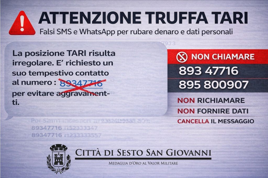 Allerta truffa TARI a Sesto: falsi SMS e messaggi WhatsApp