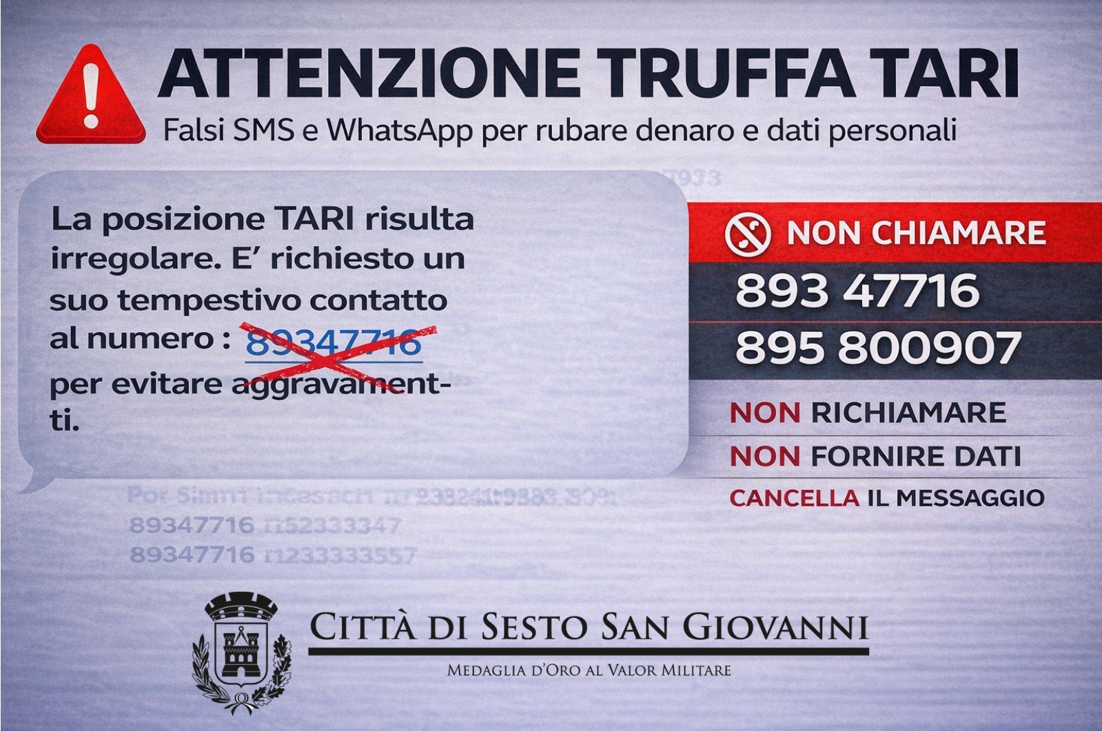Allerta truffa TARI a Sesto: falsi SMS e messaggi WhatsApp