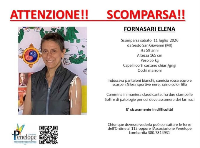 Sesto San Giovanni, si cerca Elena Fornasari: l'appello di Penelope Lombardia