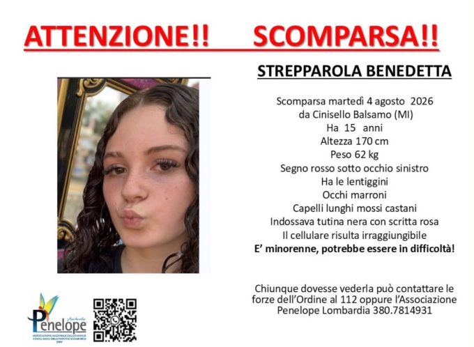 Si cerca Benedetta, una ragazza di 15 anni scomparsa da Cinisello Balsamo